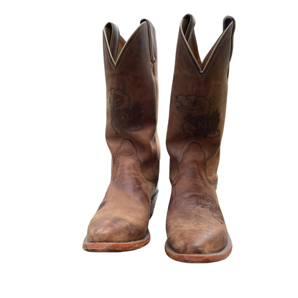 Nocona College Boots KU Jayhawk Leather Tan Western Cowgirl Boots Size 7 - Picture 2 of 11